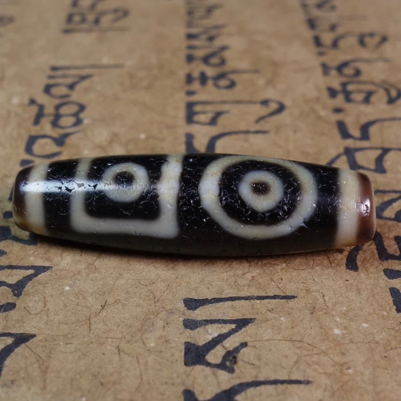 

Ancient Tibetan DZI Beads Old Agate 4 Eye Heaven＆Earth Totem Amulet Pendant#3310