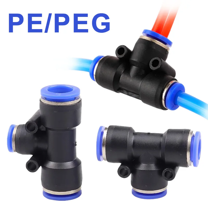 10Pcs PE PEG Pneumatic Connector T-shape Quick Fitting 4/6/8/10/12mm 3 Way T-type Air Water Pipe Hose Connector