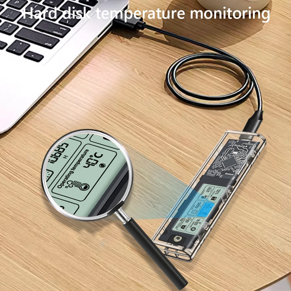 Obudowa dysku M.2 NVMe/NGFF z inteligentnymi funkcjami monitorowania stanu zdrowia, stabilnym transmisją, typu C 3.2, z cyfrowym wyświetlaczem, model SL-TN10-P-AC