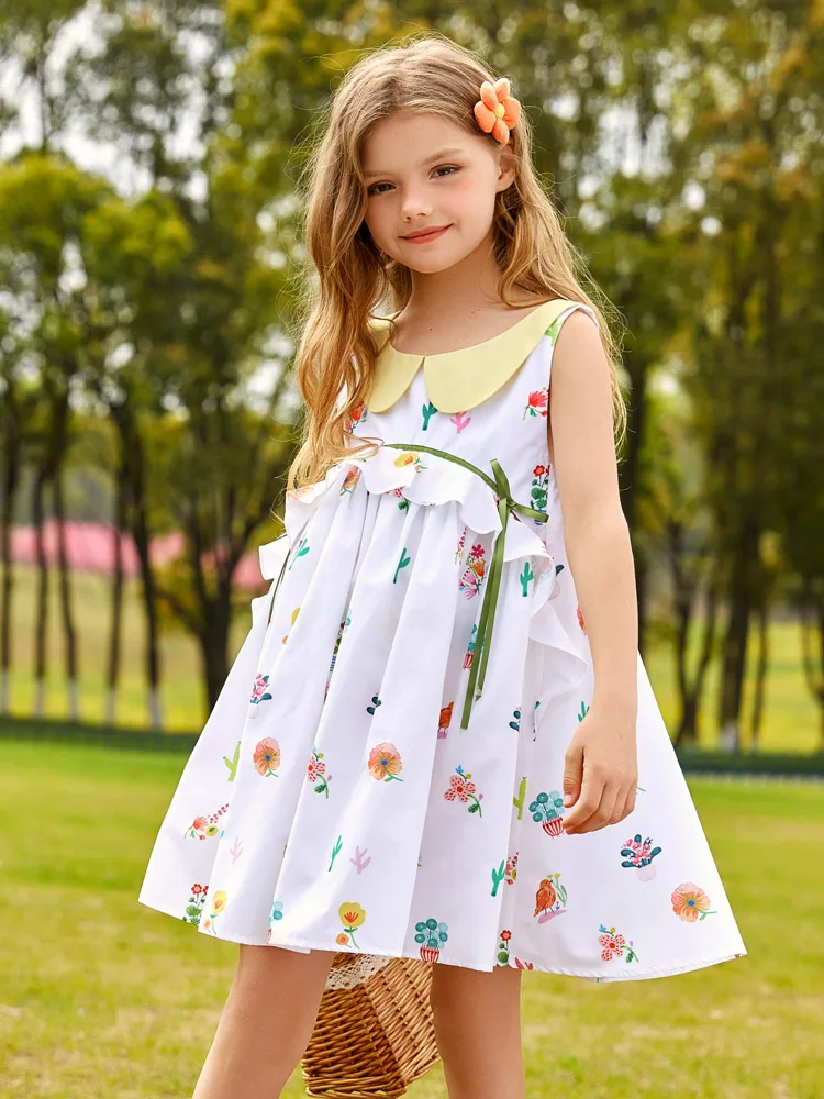 Girl Dress Printed Peter Pan collar Ruffled Empire Doll Princess Dress