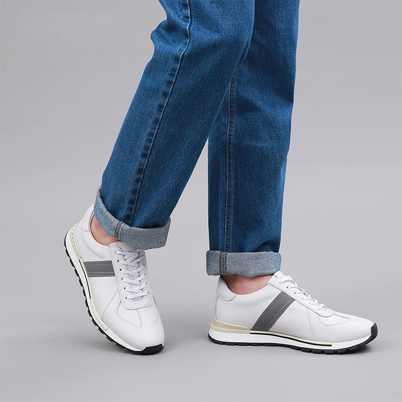 New Men Casual Shoes Breathable Genuine Leather Lace Up Derby White Sneakers Male Sport Leather Shoes Thick Sole Flats