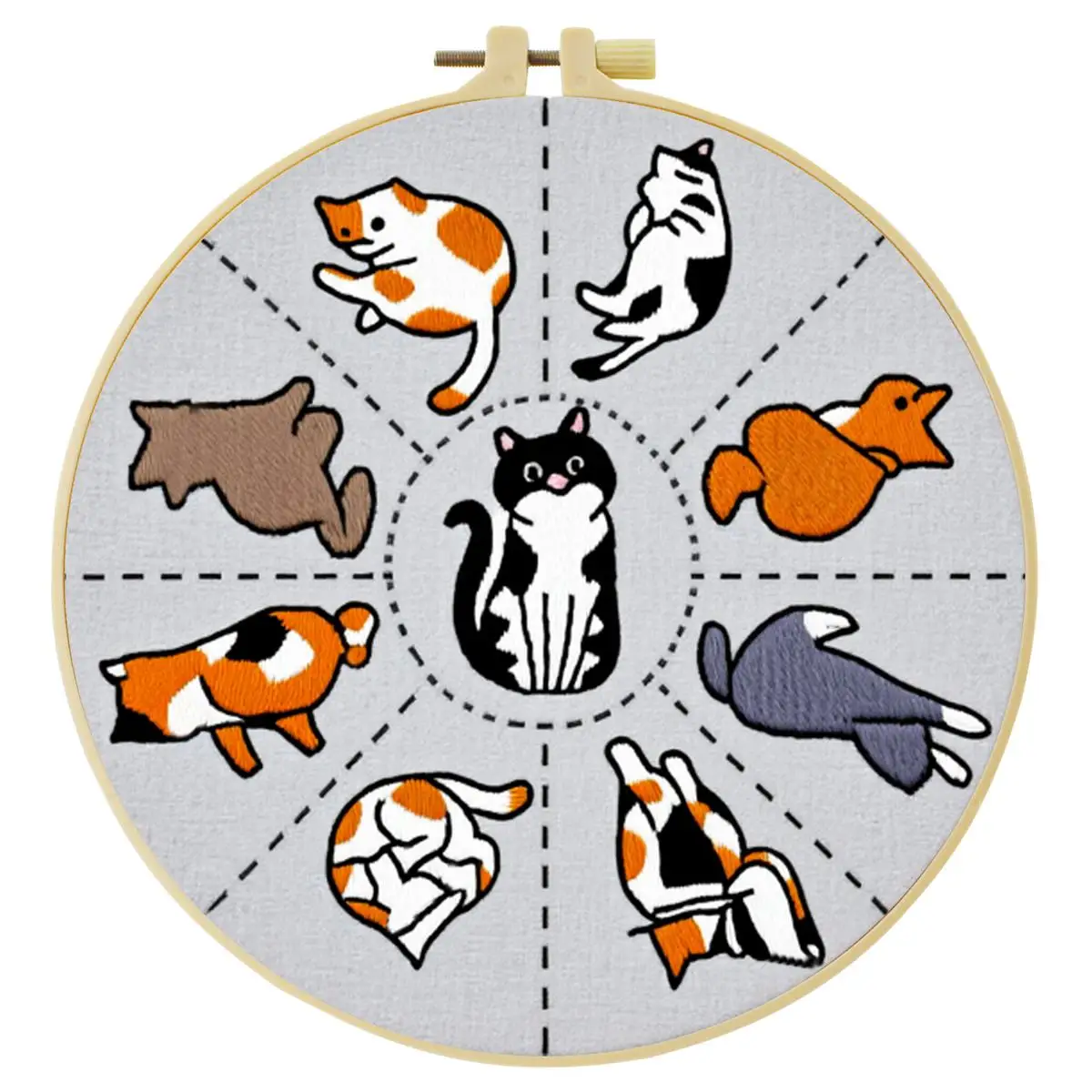 1 Stück 20x20cm/15x15cm 7,87/6,3 Zoll Tier - Katze Stickerei Starter-Kit DIY-Kit DIY-Stickerei-Set für Anfänger – Detail 2