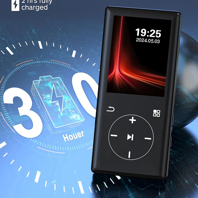 مشغل MP3 16-64-128 جيجابايت مع بلوتوث 5.2، مشغل موسيقى مع مكبر صوت مدمج عالي الدقة، راديو FM، مسجل صوت، صوت HiFi، كتاب إلكتروني