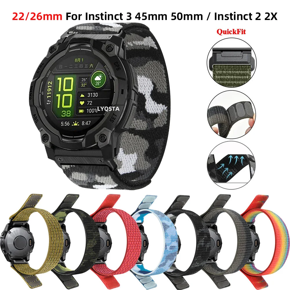 

Нейлоновый ремешок QuickFit 26 мм для Garmin Instinct 3 50 мм, браслет для Garmin Fenix 8 51 мм 7X 7XPro 6X PRO, плетеные ремешки для часов
