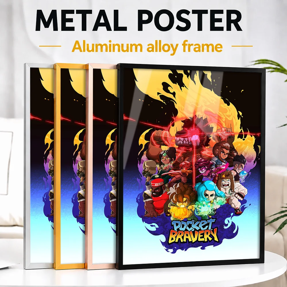 Pocket Bravery Game Framed Aluminum Metal Poster Personalized Comic Style Wall Art For Computer Room, Gaming Enthusiast Gift