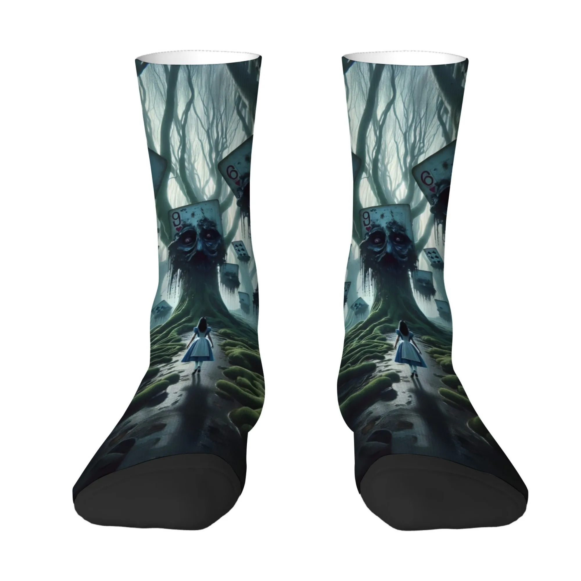 Dark Horror Alice in Wonderland Socks Slim Fit Durable Lightweight Men's Socks Travel Casual Hiking Crazy Gothic Edgy Crew Socks
