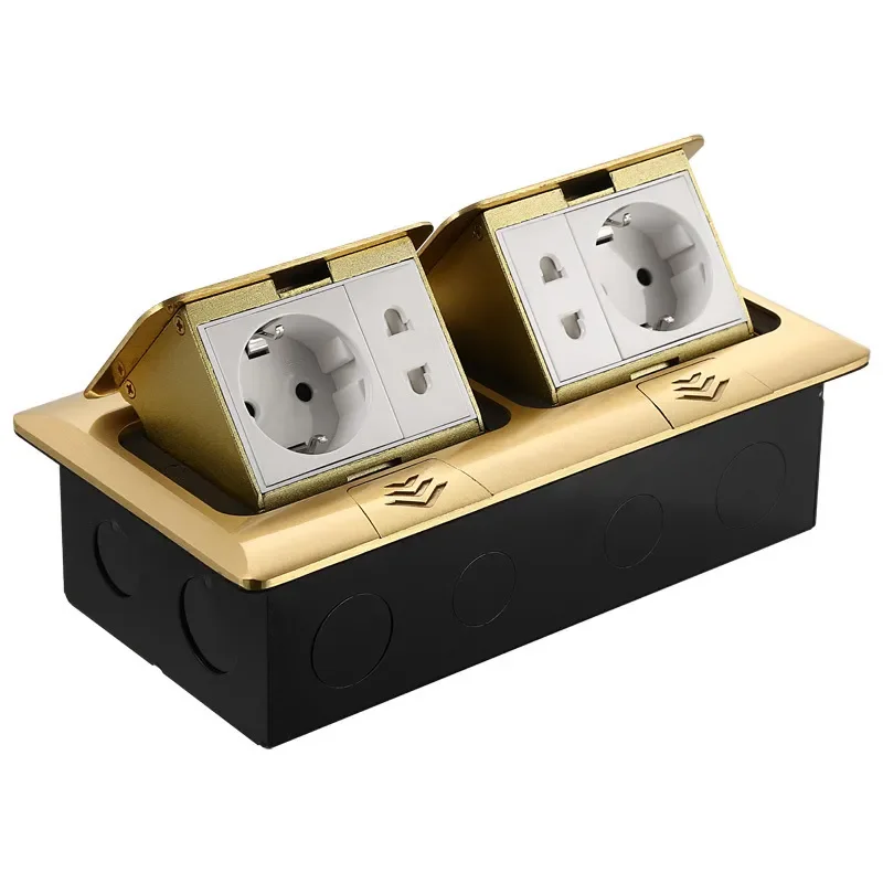Copper Pop Up Floor Socket US UK FR Standard 6 Gang Multi Function Damping Double Connection Surface Mounted Electrical