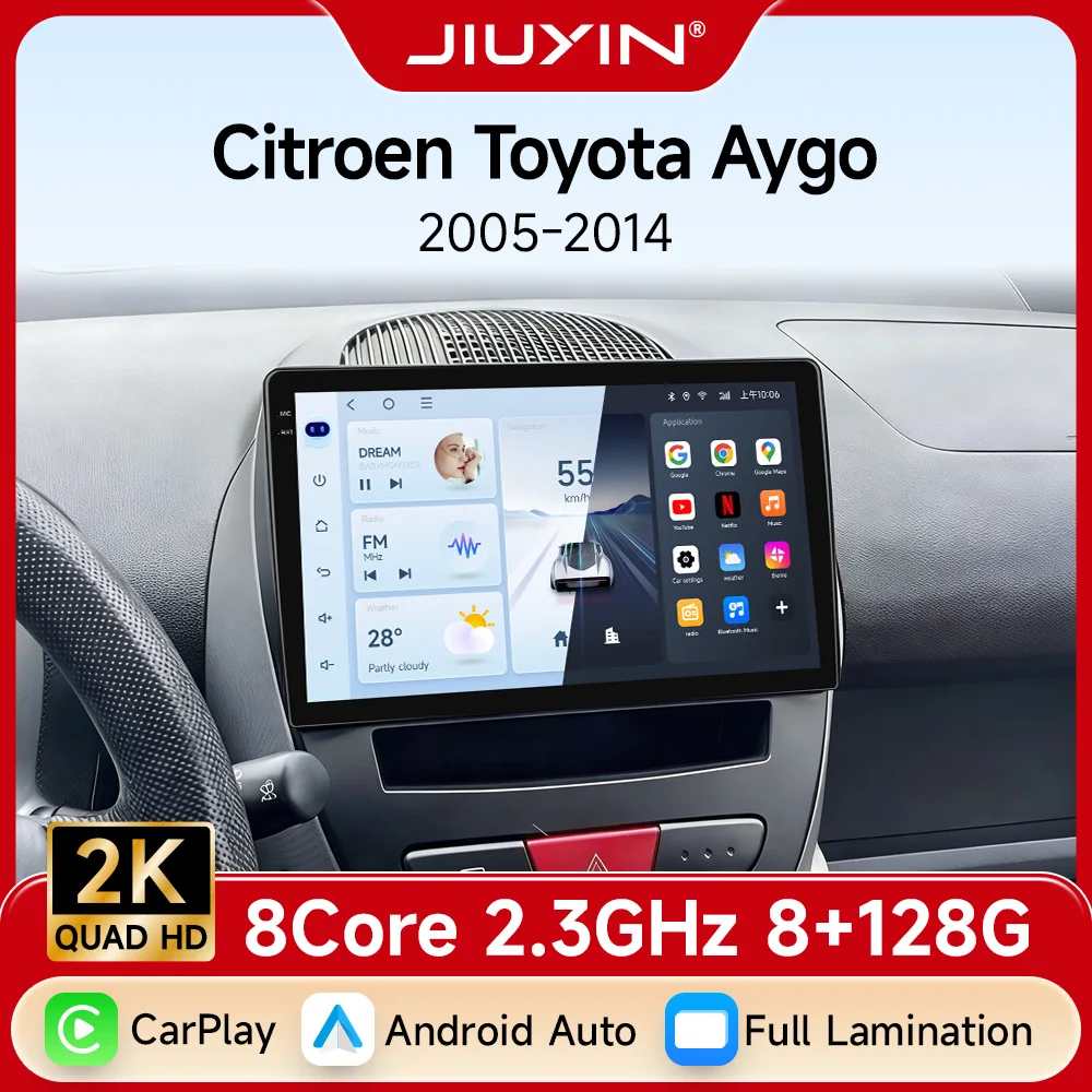 

Автомагнитола JIUYIN 2K для Peugeot 107, Toyota Aygo, Citroen C1 2005-2014, беспроводной Carplay, Android Auto, автомобильный мультимедийный плеер 2 Din