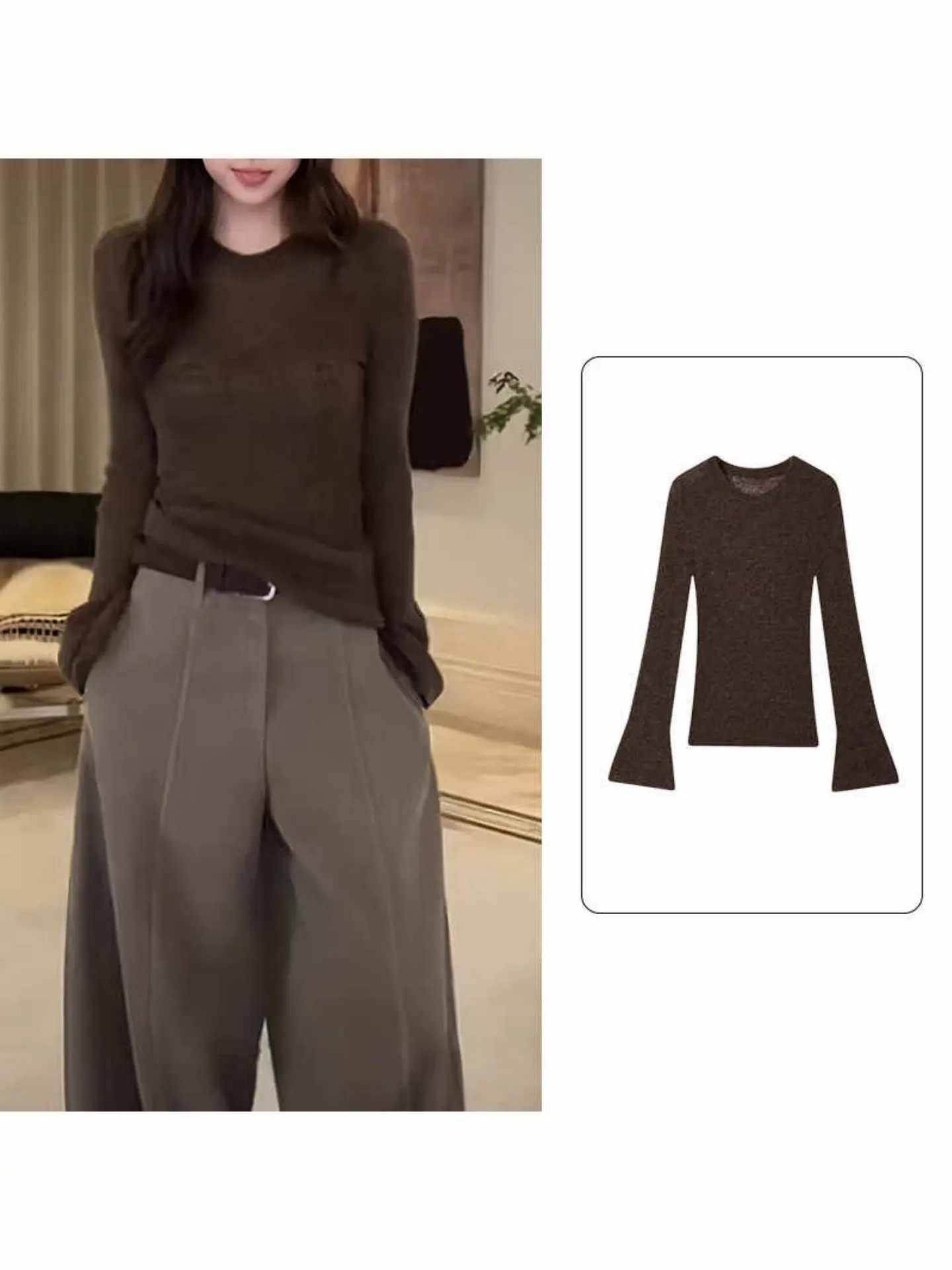 

Korean Sle Slimming Knitwear Women's Faionable Spring New Sle Long Sve round Ne Pullover Sweater Uv Protection