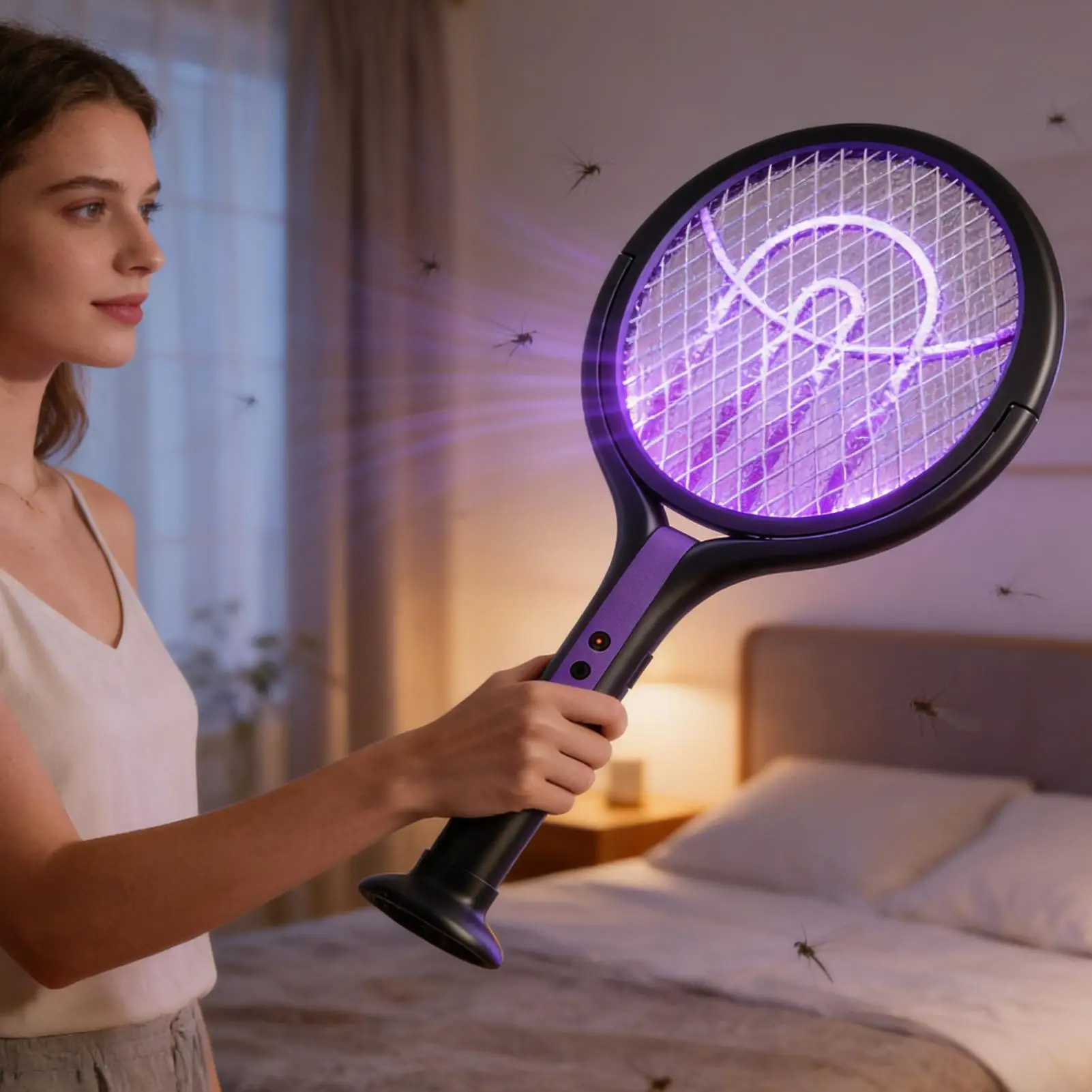 Fly Zapper Racket LED Battery Indicator With Two Modes Auto Trapping Fly Zapper Racket For Living Room Bedroom Camping Dorm