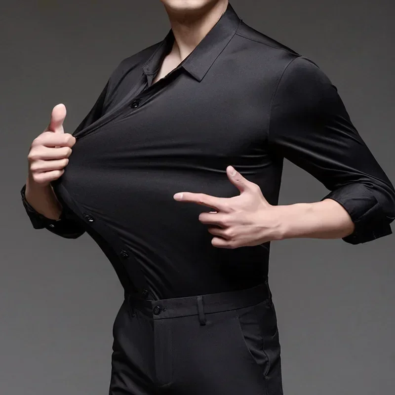 

Men's formal shirt, long sleeved high-end seamless shirt, business casual, no iron, slim fitting, four sided elastic suit shirt