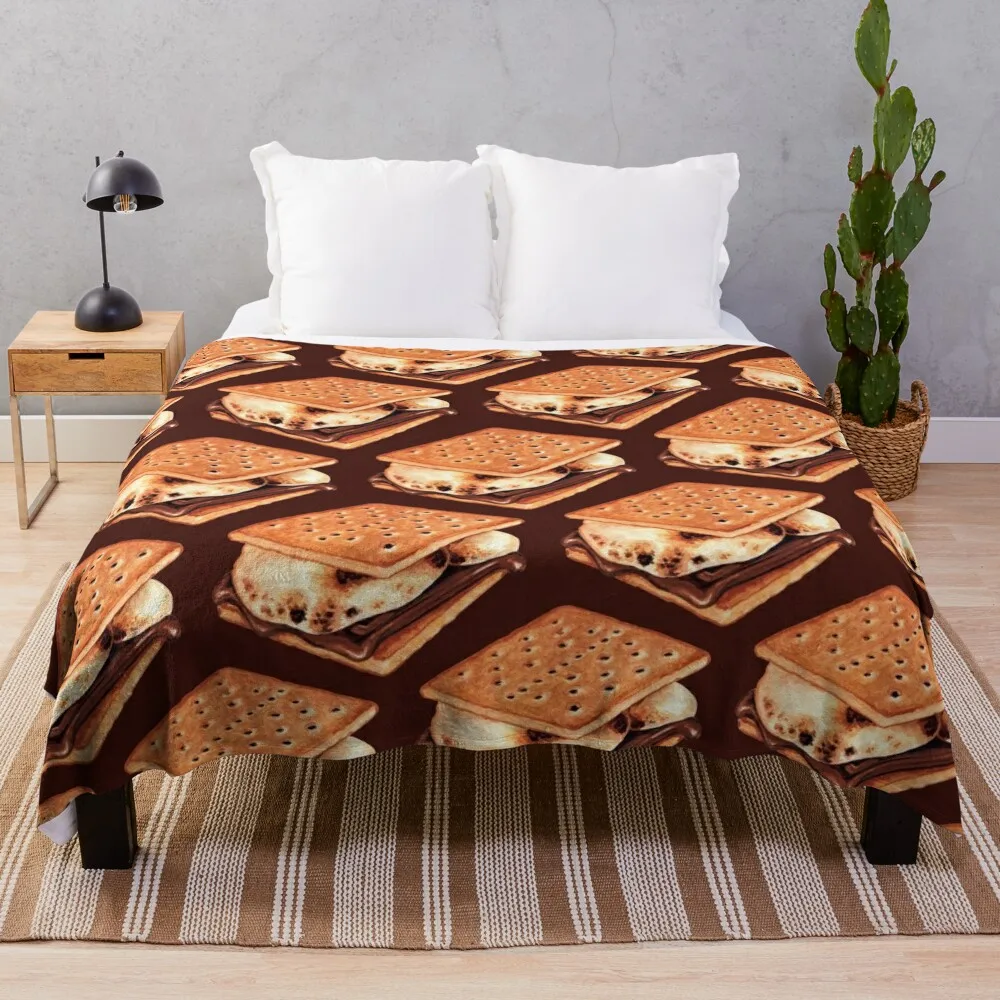 

S'mores Pattern - Brown Throw Blanket Flannel Fabric Travel For Baby Blankets