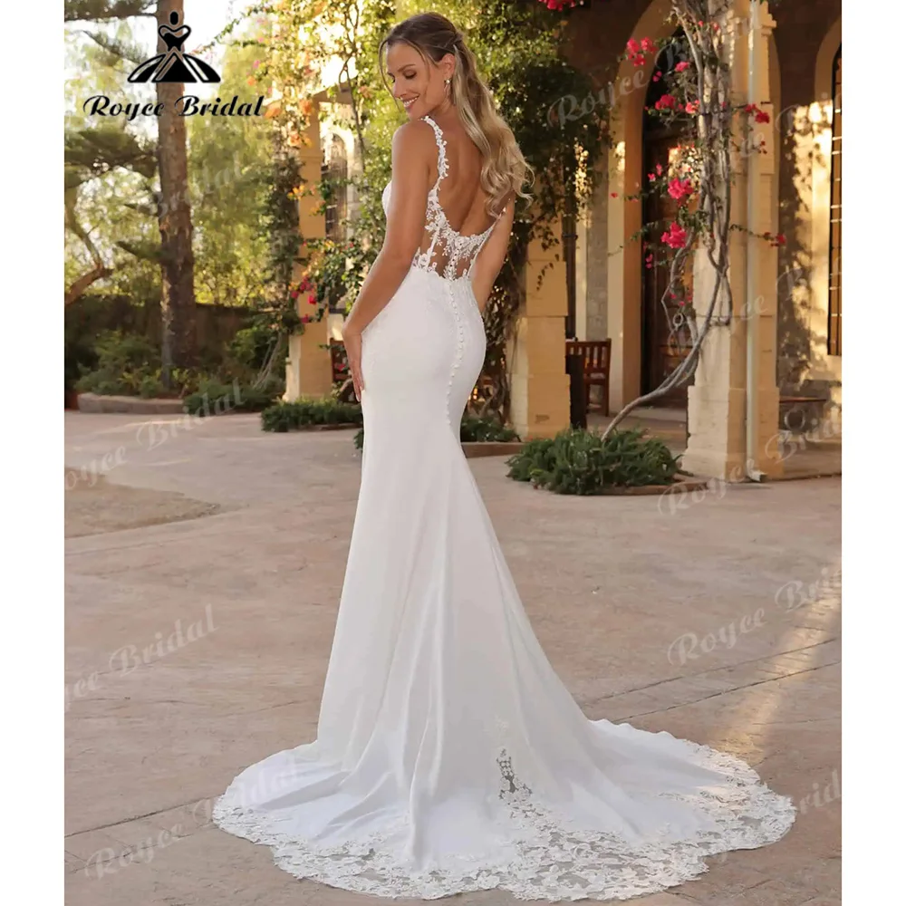 Mermaid Wedding Dress Spaghetti Straps 3D Floral Lace Sequin Corset Bodice Low U Back Stretch Satin Vestido De Novia Customized