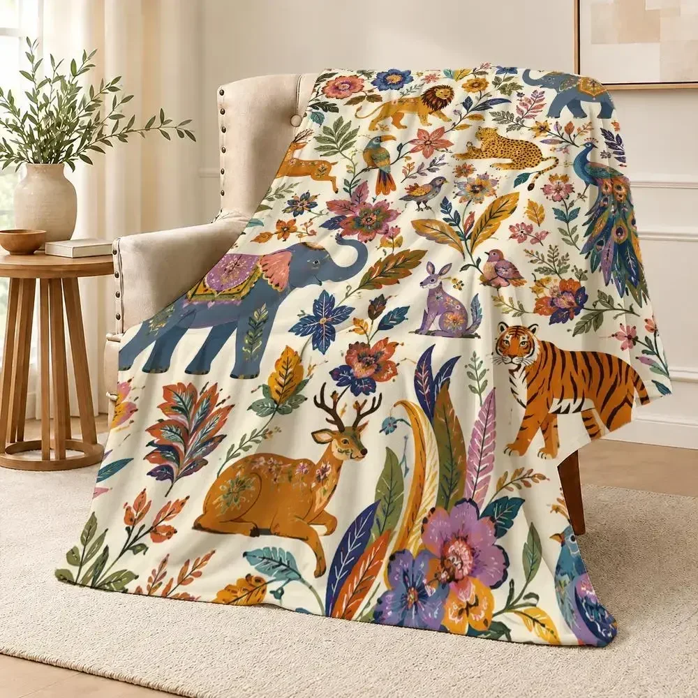 European Vintage Ornamental Floral Classical Decorative Pattern Throw Soft Flannel Throw Blanket Warm for Couch Bed Sofa Cozy