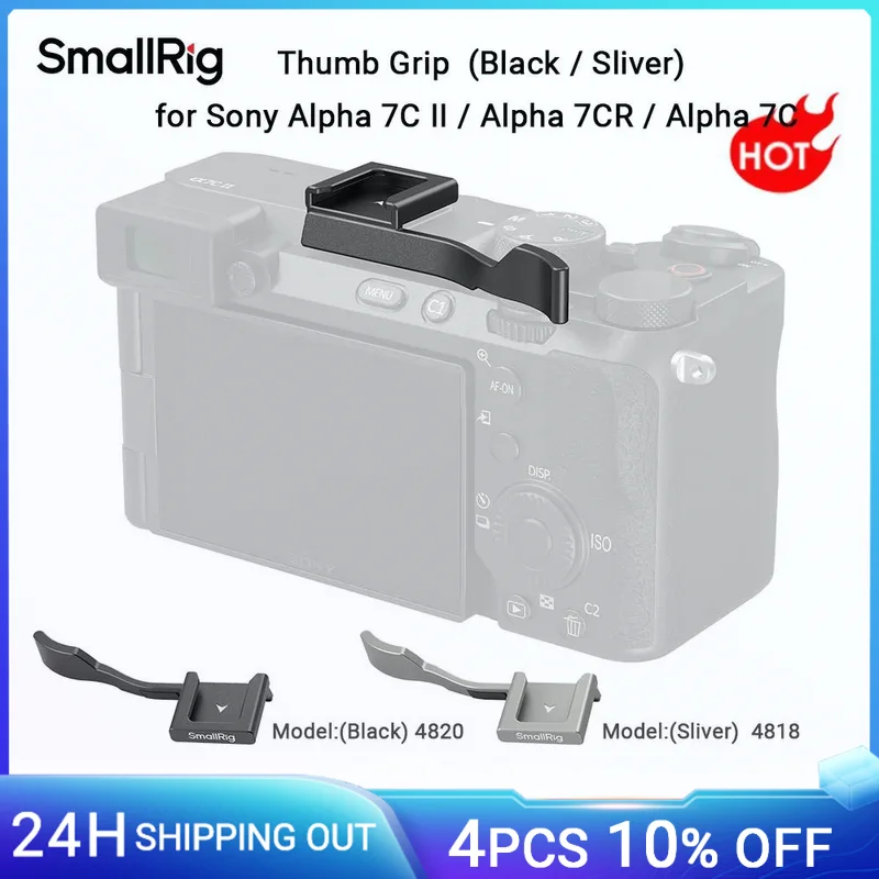 SmallRig Thumb Grip for Sony Alpha 7C II / Alpha 7CR / Alpha 7C, Black/Sliver w Cold Shoe for Light, Mic & Other Accessories4820