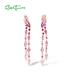 SANTUZZA 925 Sterling Silver Stud Long Earrings For Women Created Pink Sapphire /Ruby Ombre Fashion Fine Delicate Jewelry