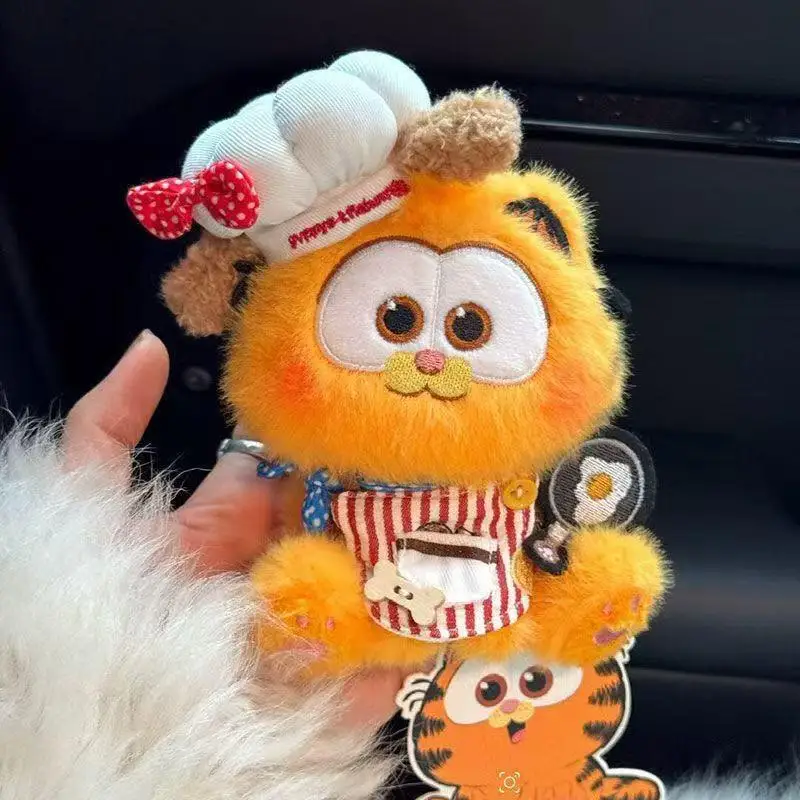 Garfield conjunto de chef boneca de pelúcia mochila zíper pingente bonito brinquedos fofos chaveiro menina algodão boneca anime periferia presentes aniversário