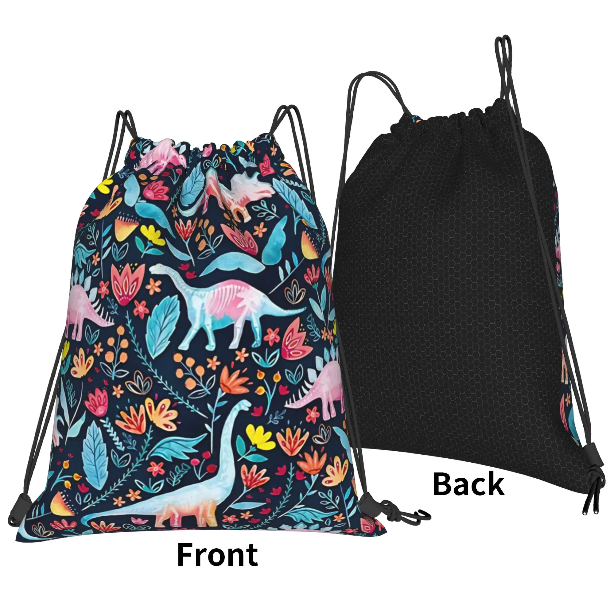 Floral Dinosauro Delight  Portable Sports Riding Gym Drawstring Storage Sporty Backpacks