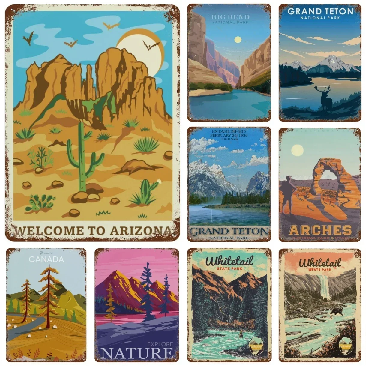 Welcome To Arizona Natural landscape Metal Sign Metal Plaque Poster Vintage Wall Plate Bar Club Wall Decor Retro Home Decor