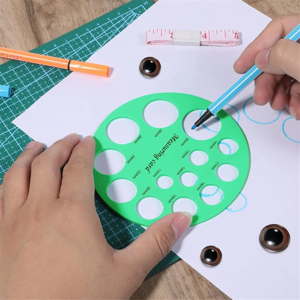 A83Z Round Safety Eye Sizer Tool,10-30mm Diameter Measuring Ruler Safety Eye Ruler for Doll, for Measure Safety-Eyes Size