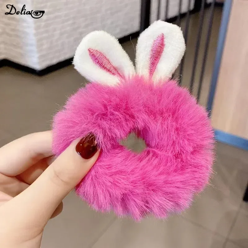 New Plush Rabbit Ear Plush Hair Rope Girls Woman Cute Khaki Elastic Rubber Band Hair Ties Scrunchies Headdress Hair Accessories