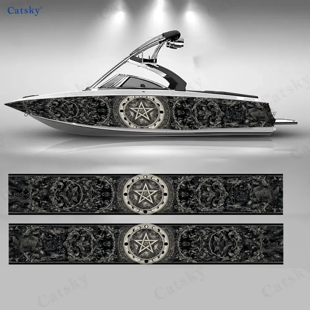 2Pcs Vine star rune Boat Stickers, PVC Waterproof Durable Vinyl Wrap Decals for Fishing Boats, Durable and Stylish Design