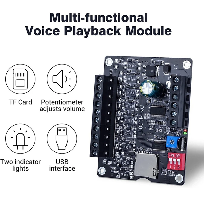 30W MP3 Voice Playback Module DY-L30T 9 Trigger Music Player Power Amplifier Board TF Card 32G Max WAV DC 12V 24V MP3