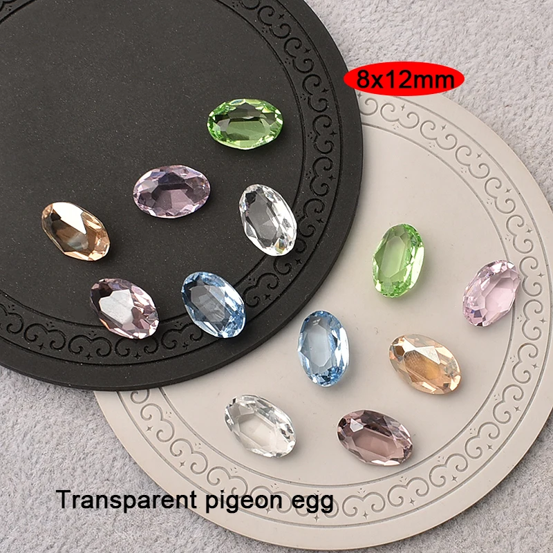 20/50PCS Transparent Pigeon Egg Nail Art Rhinestone Pointed Bottom Oval K9 Glass 3D Fingernail DIY Decoration 8x12MM
