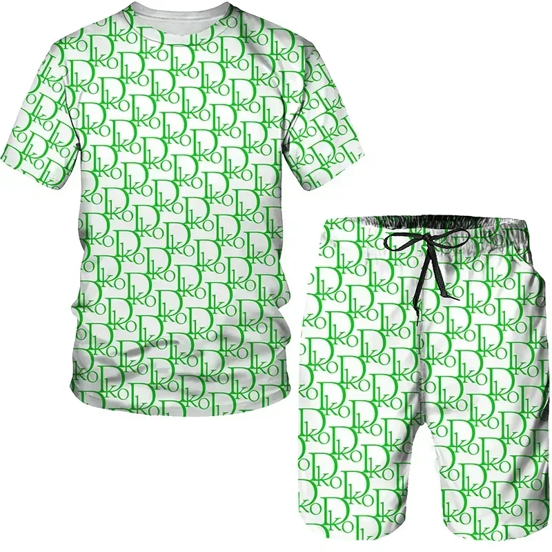 جديد الصيف عطلة الشاطئ الفاخرة ثلاثية الأبعاد ملابس رياضية رجالية كبيرة مستديرة الرقبة تي شيرتات قصيرة الاكمام مجموعة تي شيرتات قصيرة للأطفال موضة ملابس الشارع عادية
