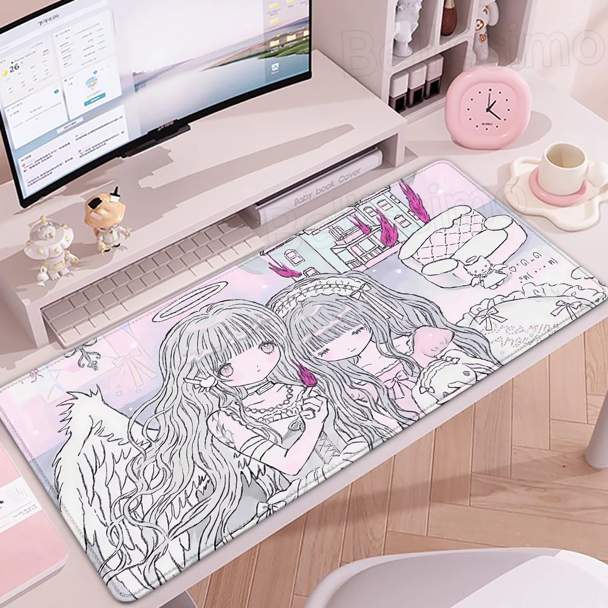

XXL Pinkly Girl MousePad Laptop Gaming Extended Deskmat Cute PC Gamer Cabinet Mousepad Angel Anime Girls Keyboard Mat Rug Carpet