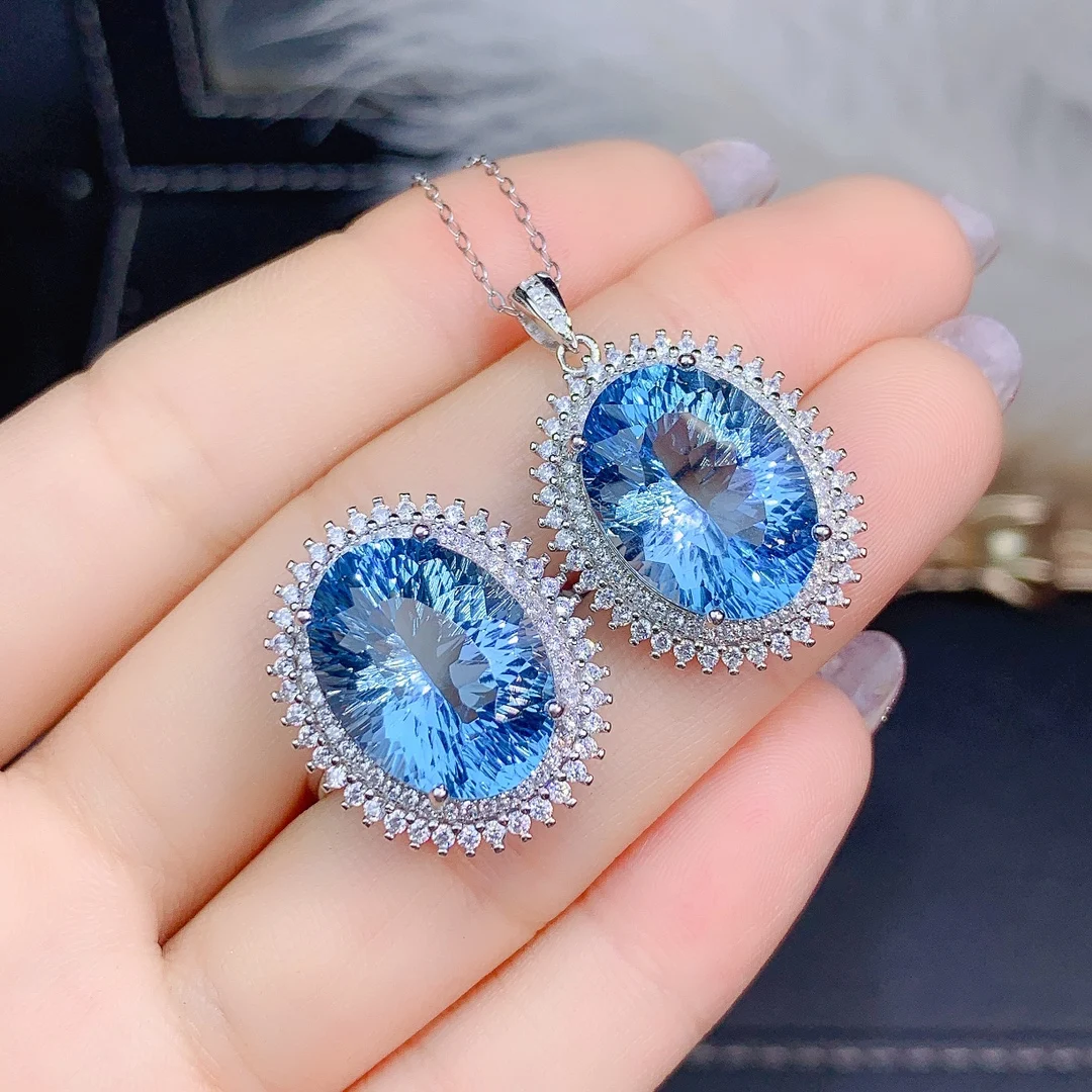 

Azure Sterling Silver 925 Natural Topaz Set Set Fire Color Super Sparkle Free Shipping Ladies Jewelry Wholesale Elegant gift