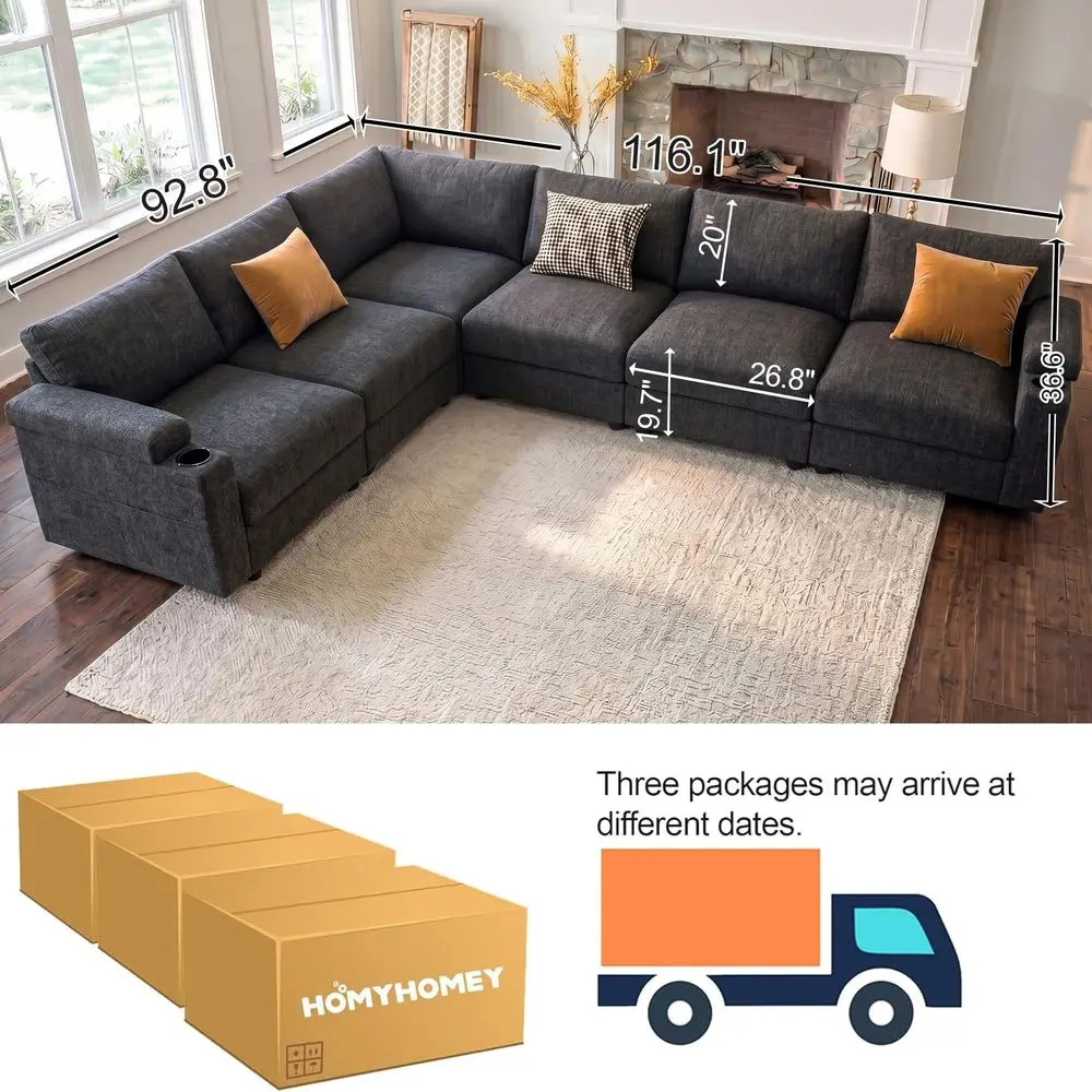 

Couches for Living Room FSC Certified Chenille Modular Couch Oversized Cloud L Shaped Convertible Sleeper Sofa Chaise Detachabl