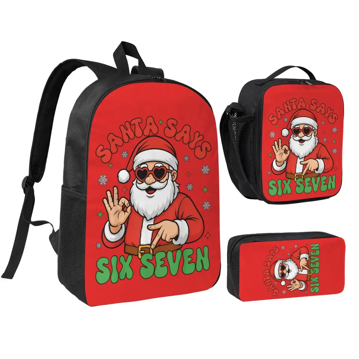 Santa Says Six Seven Christmas 67 Meme 3pecs/set Backpack for Student Laptop Computer Daypack Lunch bag Pencil Case