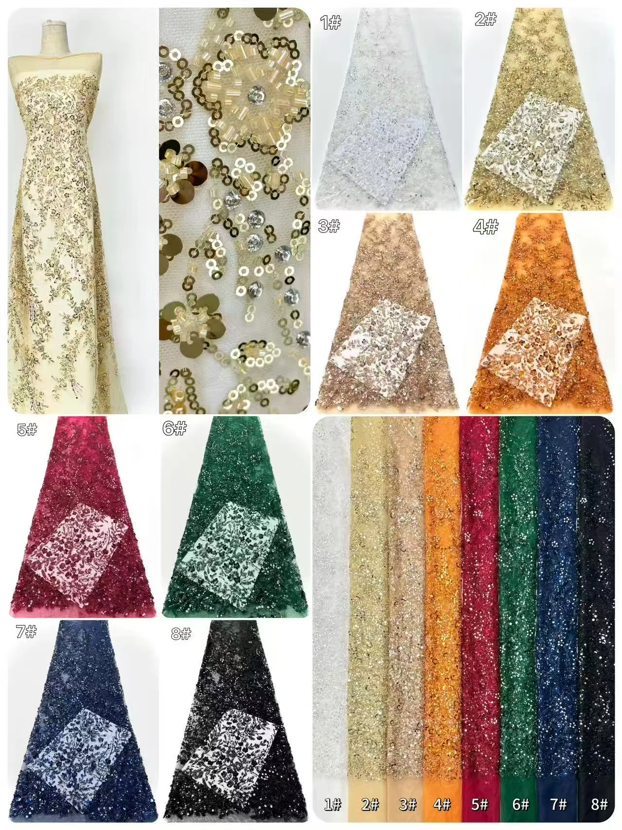 2026 حار بيع أقمشة الدانتيل لفستان باتي الفاخرة التطريز الترتر مع الخرز صافي الدانتيل فستان حفلات الزفاف 5 ياردة TP1822