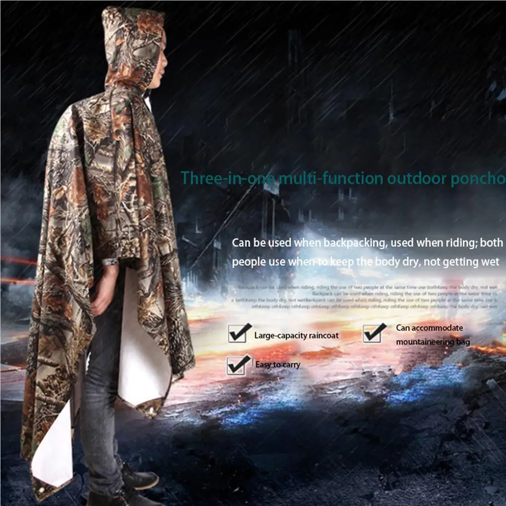 Light 3-in-1 Rain Coats Backpack Cover Climbing Hiking Rainwear Poncho Jacket Waterproof Rainshade Picnic Mat Camouflage