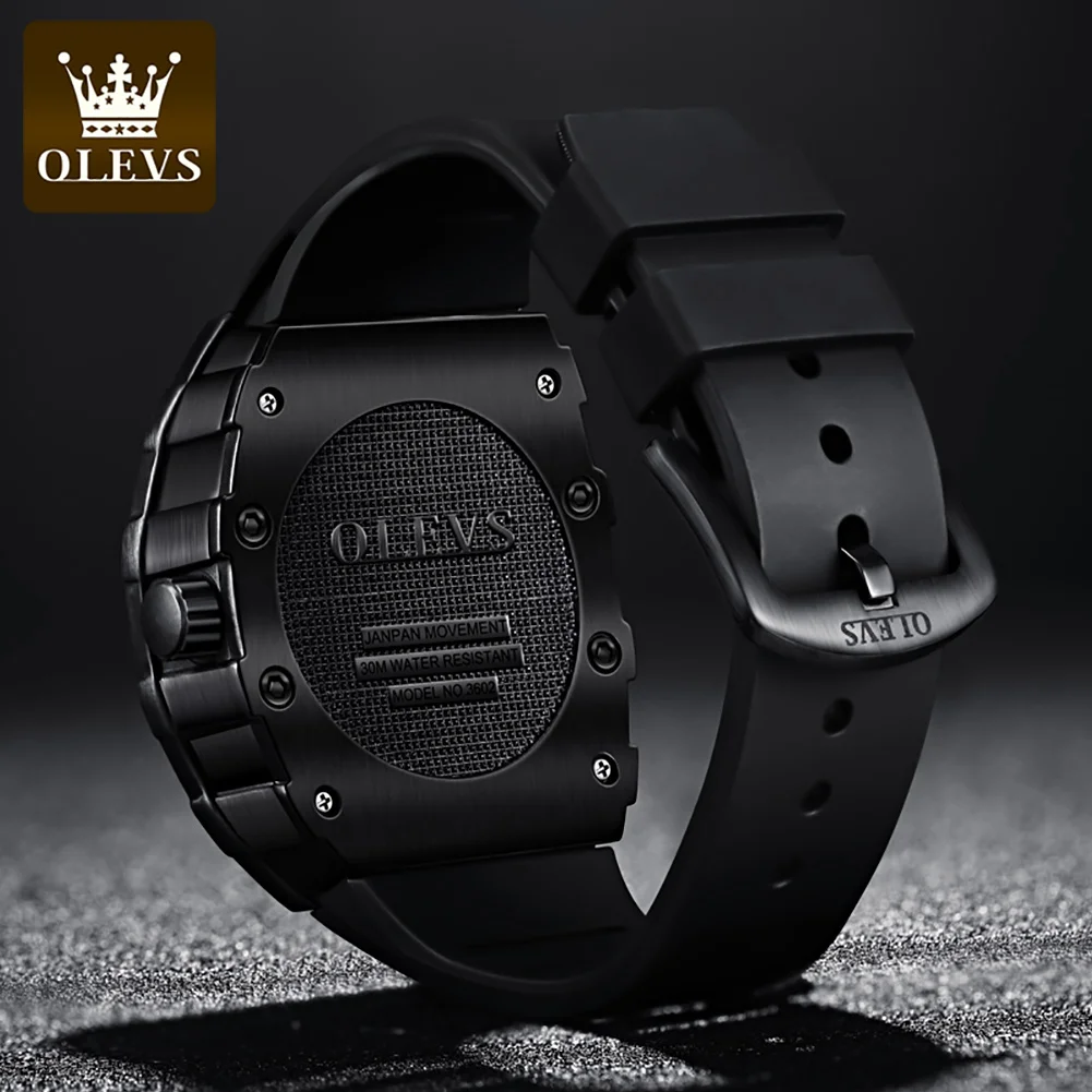 OLEVS Men\'s Watches Top Brand Original Quartz Wristwatch Fashion Barrel Shaped Dial Waterproof Luminous Rubber Strap Watch