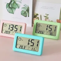 4 Inch Mini LCD Digital Wall Clock Thermometer Hygrometer 12/24H Display Button Battery Powered Super Thin Clock