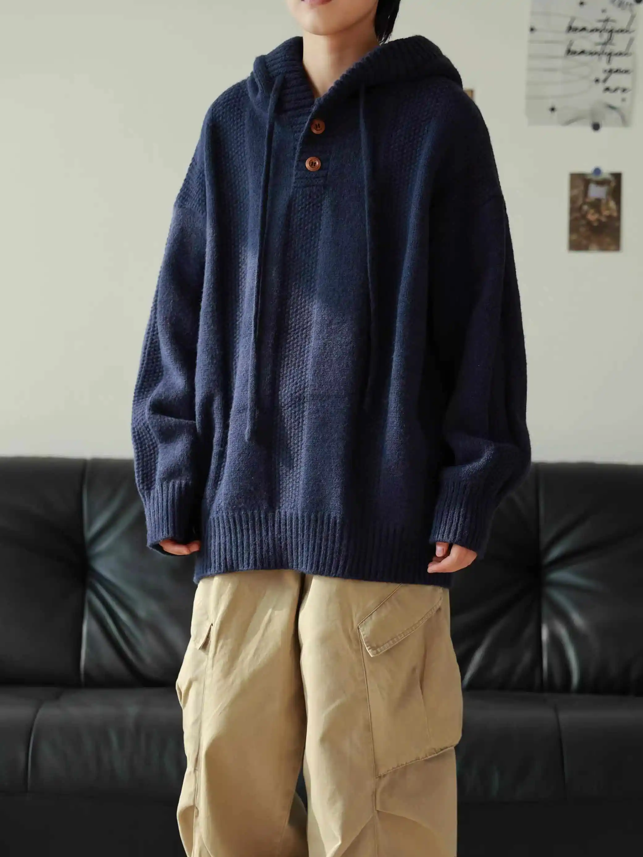 

Autumn Winter New Sle Japanese Retro Hoodie Men Women Casual Loose Lazy Knitted Sweater Coat Couple Top Youth Vitali Sle