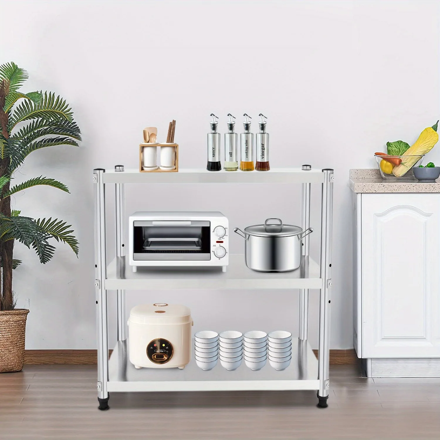 [Stainless Steel Kitchen Shelf] 1 Stainless Steel Multi-Tier Shelf - Adjustable Spacing & Large Storage - Kitchen Organization