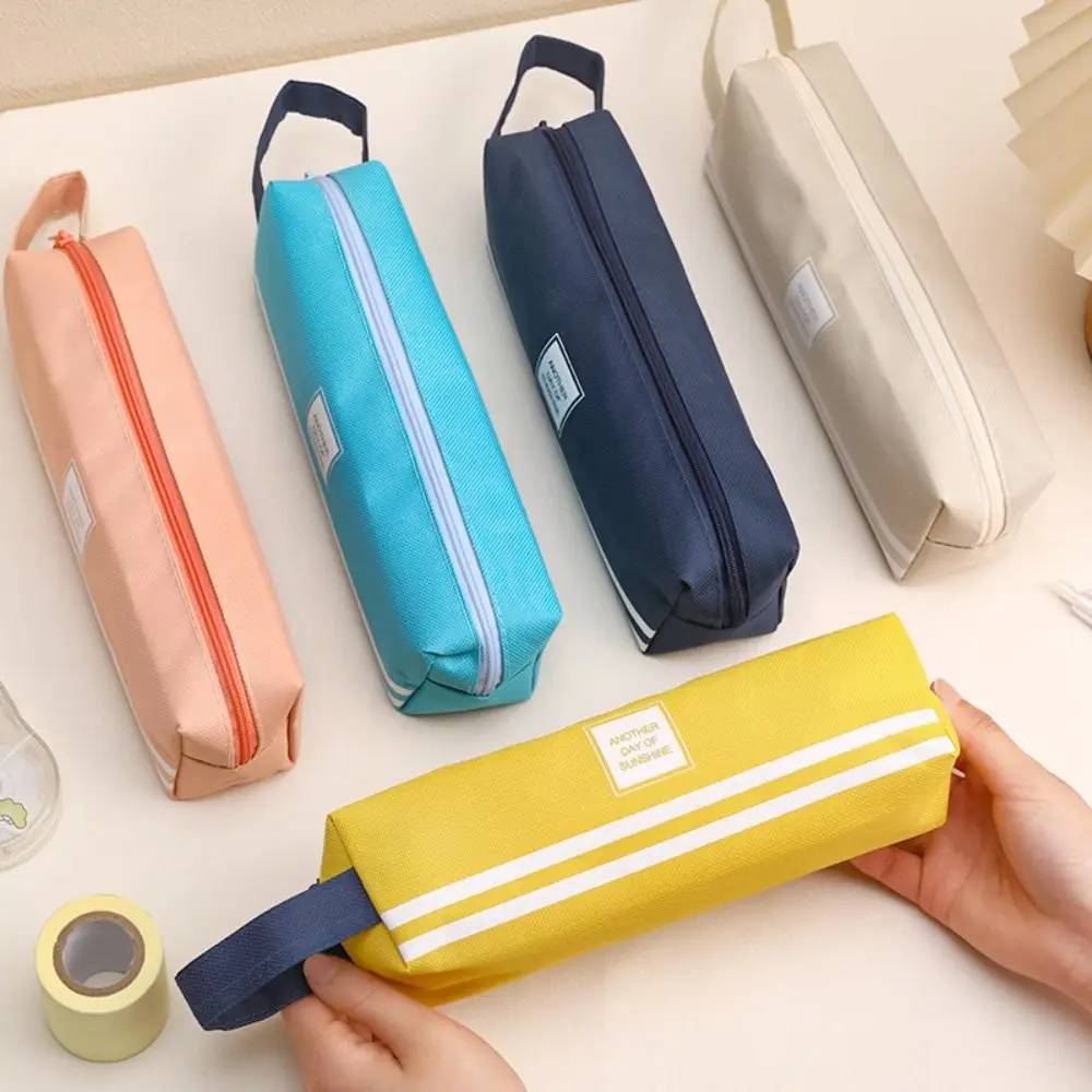 Creative Canvas Large Capacity Pencil Case Solid Color Portable Pencil Box Kawaii Multi-function Pen Bag For Girls Boys