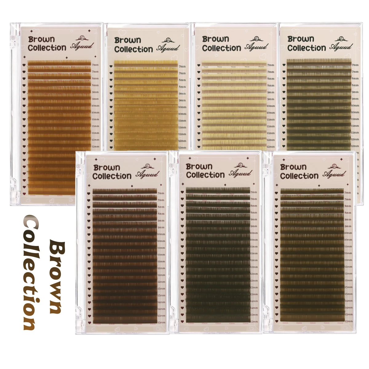 AGUUD New Brown Eyelash Extension Russian Volume Individual Eyelash 0.07 C CC D MIX7-15mm 20 Rows Soft Mink Lashes for Salon