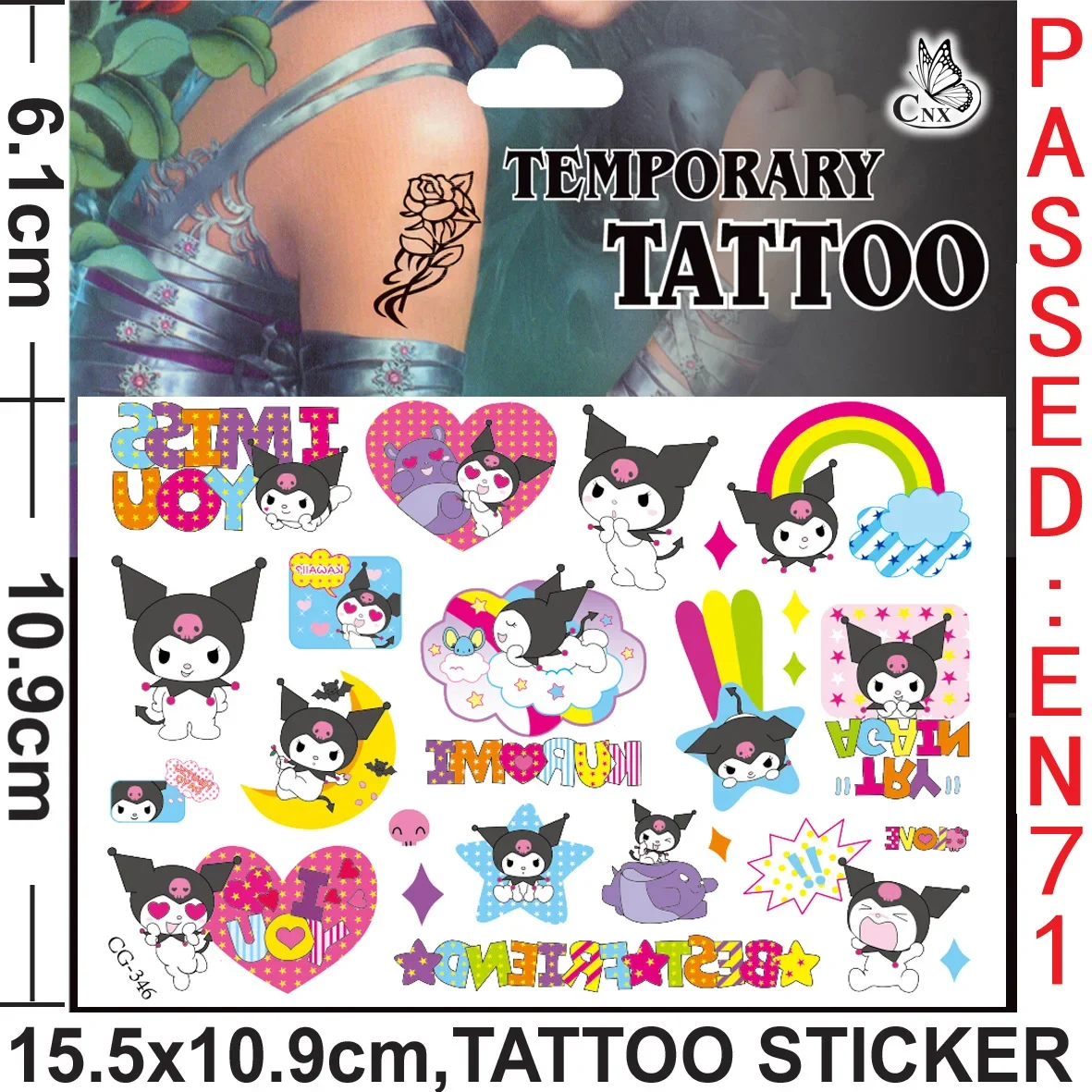 Pegatinas de tatuajes Kawaii Kuromis para niños, juguetes clásicos de dibujos animados, fiesta de cumpleaños, regalos para niñas, pegatinas temporales de arte para niños, impermeables