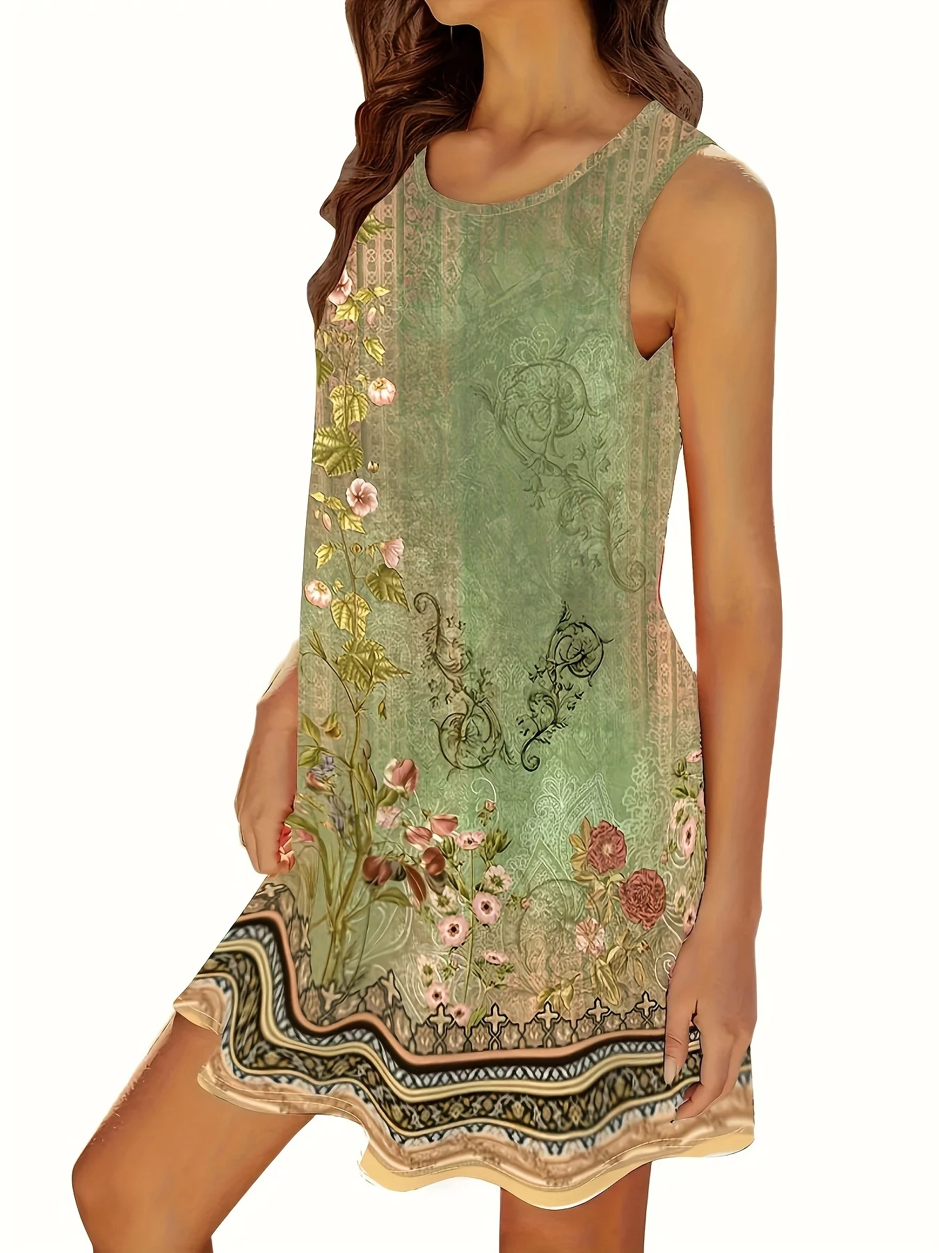 2025 New Bohemian Floral Print Mini Dress Women's Fashion Short Skirt Boho Style Clothing Spring Summer Trend