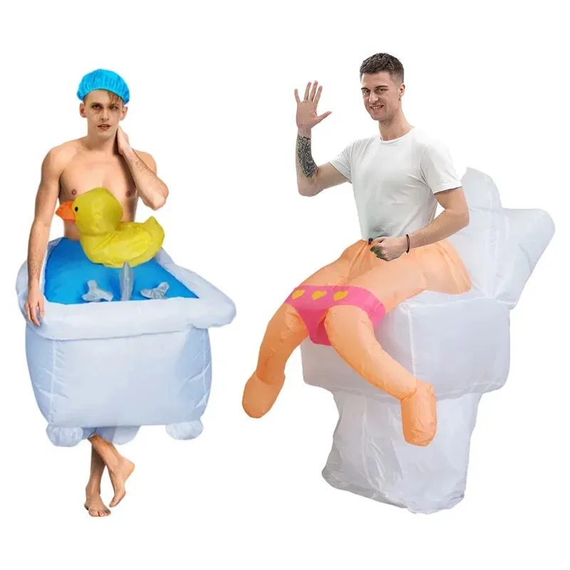 

WU01 Funny Inflatable Bathtub with Yellow Duck and Toilet Costume for Adults Halloween Party Cosplay Masquerade for Men andJk5*！