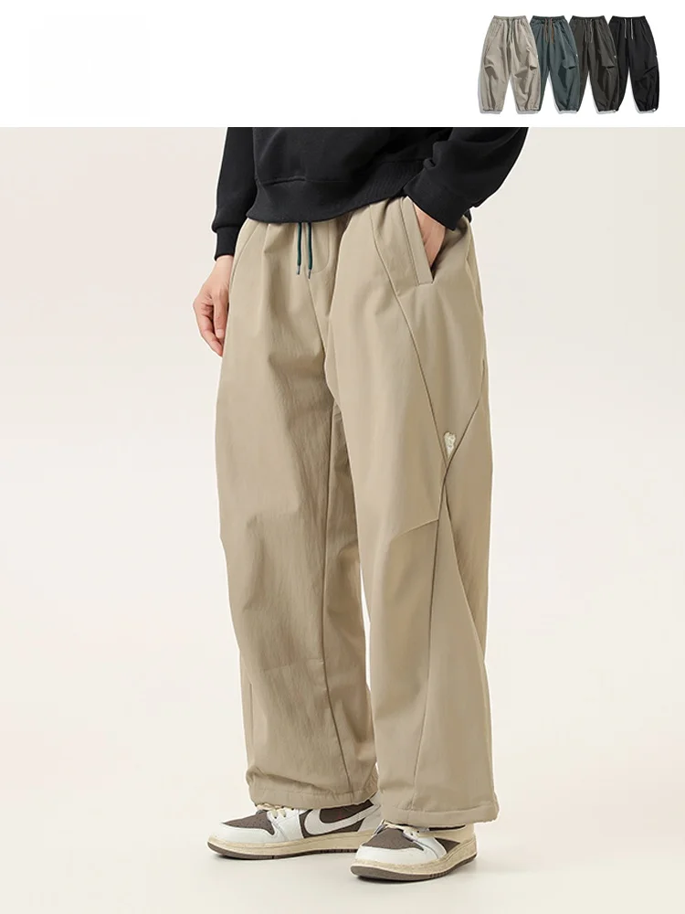 

Мужские повседневные брюки GPstudio в стиле ретро, утолщенные, свободного кроя, с эластичным поясом, прямые, длинные, летние рабочие брюки