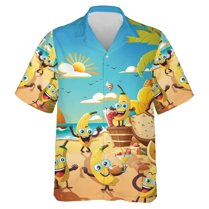 

Funny Fruit Face 3D Printed Beach Shirts Fashion Men Clothes Banana Pineapple Hawaiian Short Sleeve Streetwear Female Blouses