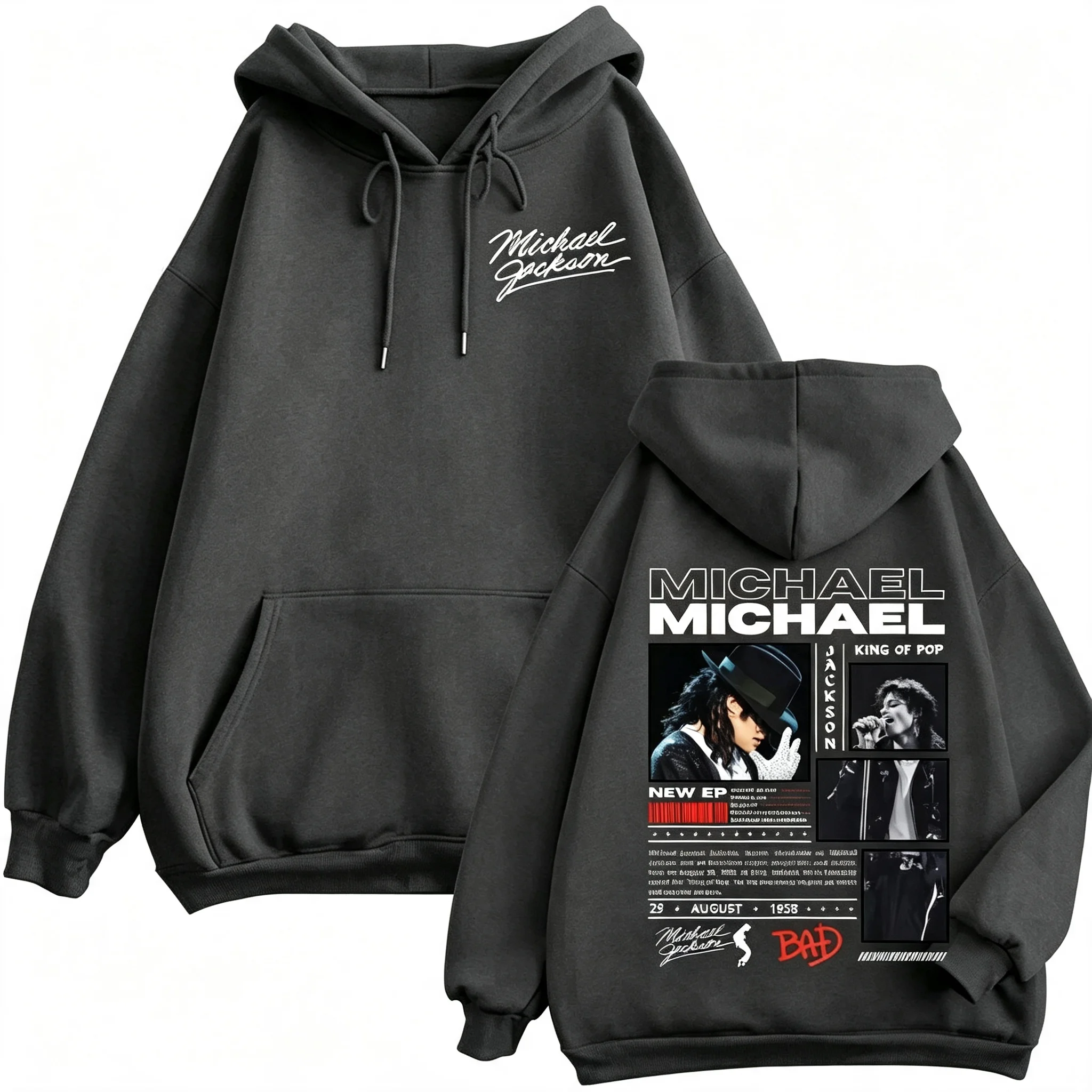 Sänger Michael Jackson Klassische Zipper-Hoodies Rock-Mode Vintage Zip-Up Pullover für Männer und Frauen Lässige Langarm-Sweatshirts – Detail 14
