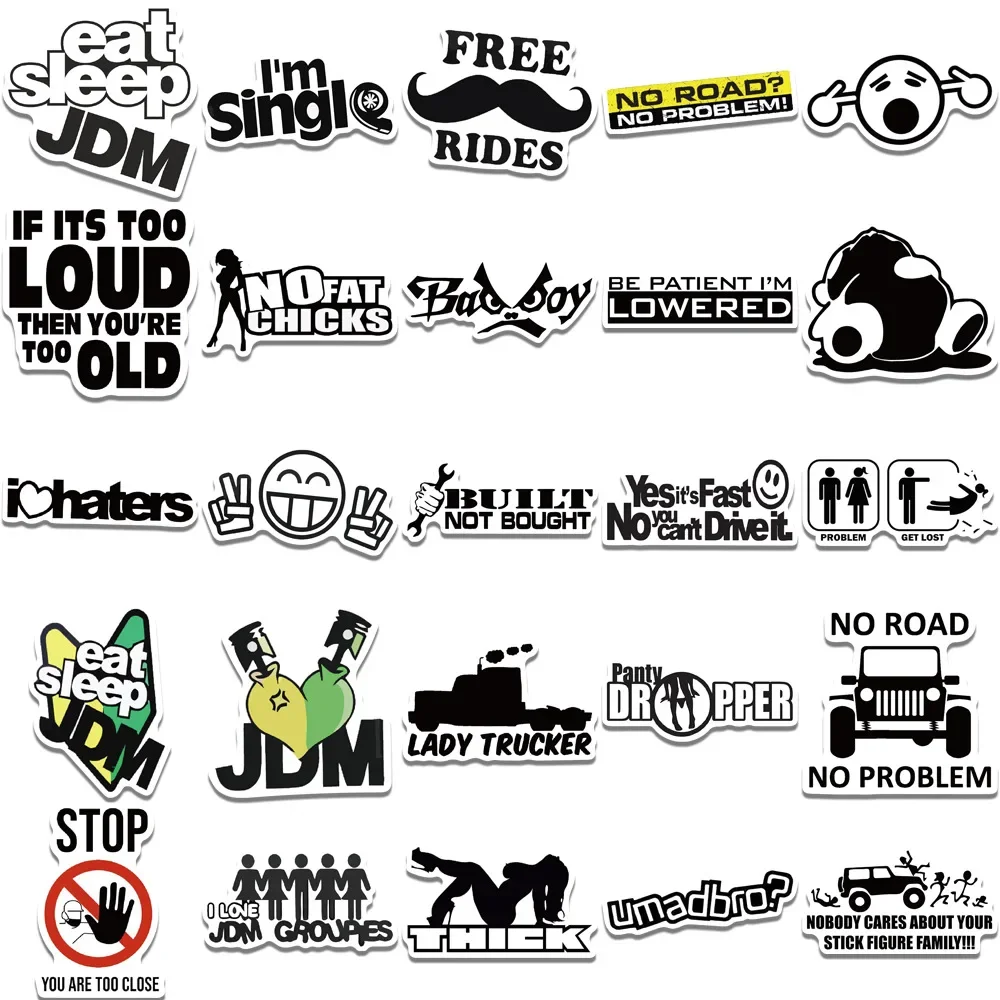 Imagem -03 - Jdm Adesivos Engraçados para Carro 50 Pcs Adesivos para Skate Bagagem Pára-choques Bicicleta Motocicleta Decalques de Vinil Legal Presente