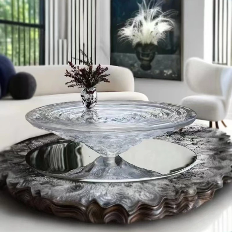 

Light Luxury Transparent Resin round Crystal Art Sculpture Home Side Table Tea Room Water Ripple Tea Table Decoration