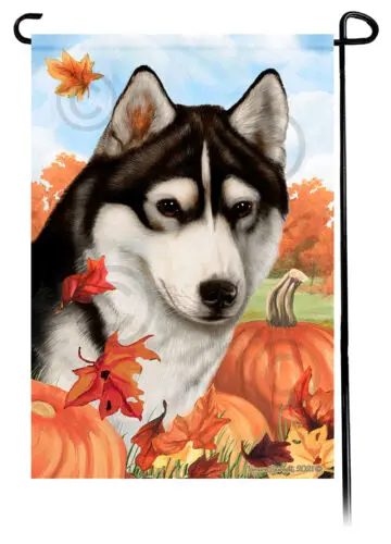 Siberian Husky Falling Leaves Garden Flag